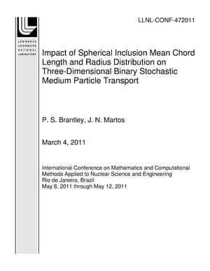 Primary view of Impact of Spherical Inclusion Mean Chord Length and Radius Distribution on Three-Dimensional Binary Stochastic Medium Particle Transport