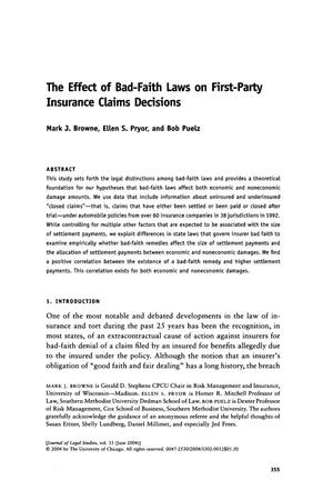The Effect of Bad-Faith Laws on First-Party Insurance Claims Decisions