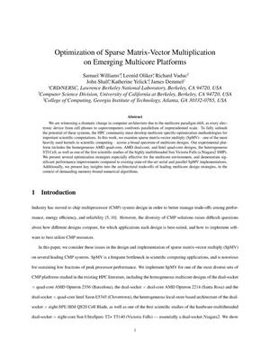 Primary view of Optimization of Sparse Matrix-Vector Multiplication on Emerging Multicore Platforms
