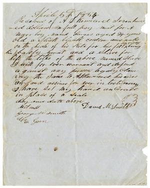 Primary view of [Receipt for sale of slave to A. D. Kennard, April 5, 1854]