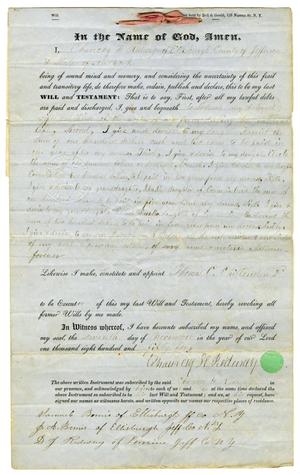 Primary view of [Last Will and Testament of Chauncey H. Redway, November 7, 1854]