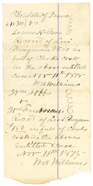 Primary view of [Receipts of Levi Perryman, November 11, 1875]