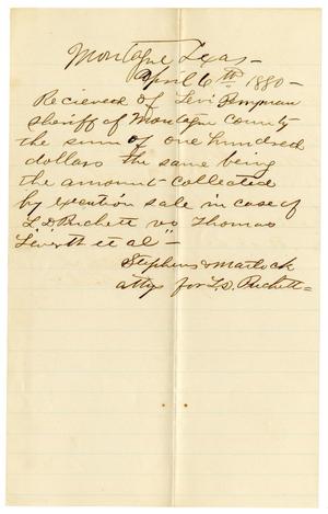 Primary view of [Receipt of Levi Perryman, April 6, 1880]