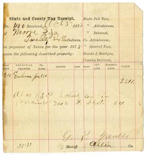 Primary view of [State and County Tax Receipt for Ziza Moore from G. R. Yautis, October 5, 1875]