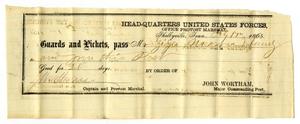 Primary view of [Military pass for Ziza Moore, February 17, 1865]