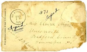 Primary view of [Envelope for Elvira Moore, 1871]