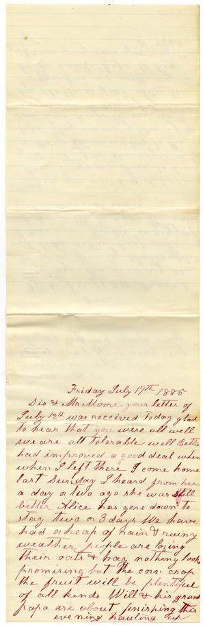 Primary view of [Letter from Matilda Dodd to Mary Ann and Charles B. Moore, July 17, 1885]