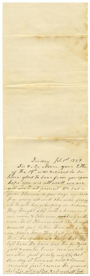 Primary view of [Letter from Matilda Dodd to Sis and Mr. Moore, February 1, 1889]