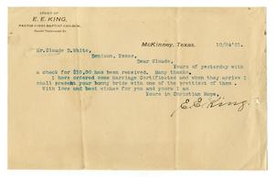Primary view of [Telegram from E. E. King to Claude D. White, October 24, 1901]