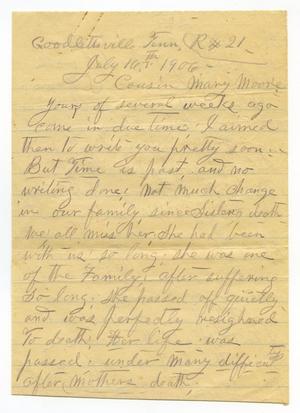 Primary view of [Letter from Sally Thornhill to Mary Moore, July 16, 1906]