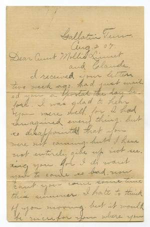 Primary view of [Letter from Birdie McKinley to Mary Moore, Claude and Linnet White, August 2, 1907]