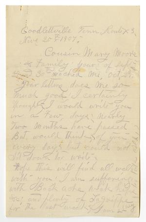 Primary view of [Letter from Sally Thornhill to Mary A. Moore and Family, November 20, 1907]