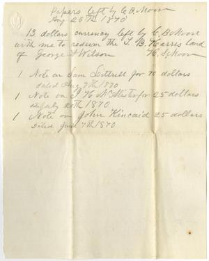 Primary view of [List of papers left by C. B. Moore, August 26, 1870]